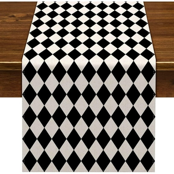 Black and White Harlequin Table Runner 108 Inches Long Diamond Lattice Tea Themed Party Decorations Kitchen Dining Room Home Decorations