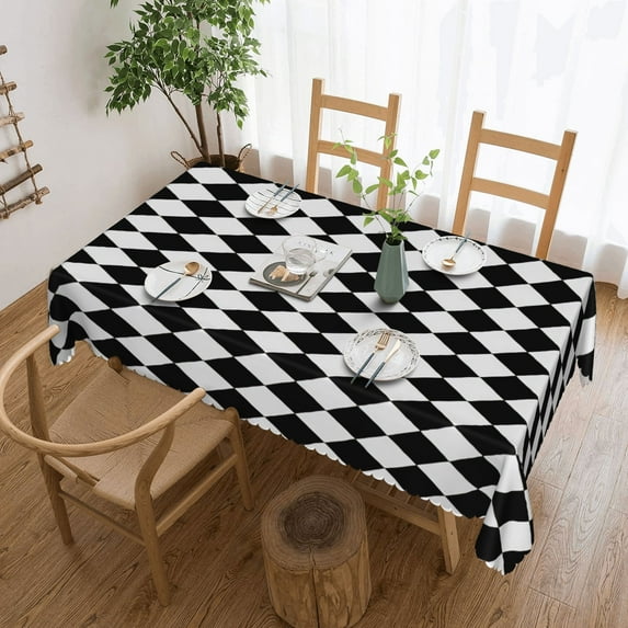 Black and White Harlequin Tablecloth 50x70 Inch, Washable Waterproof Rectangular Table Cover for Party Picnic Dinner Decor