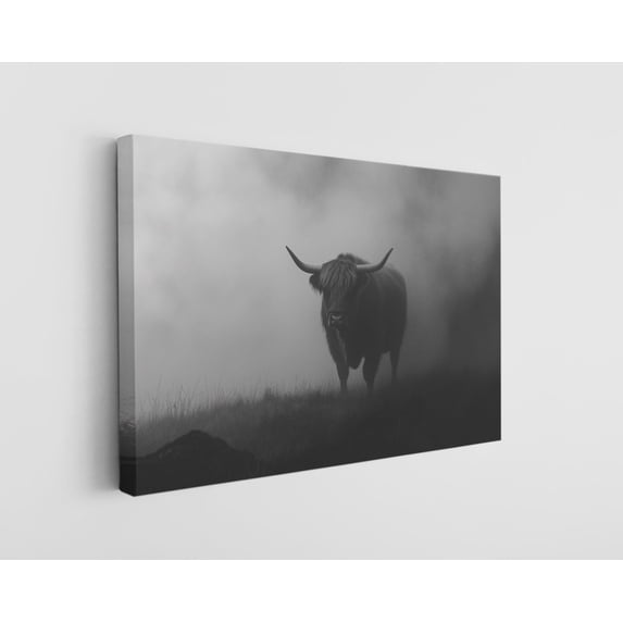 Black and White Highland Cow Canvas Wall Art - High-Quality Rustic Print - Handcrafted Farmhouse Decor - Modern Wall Art - Gift for Home or Office