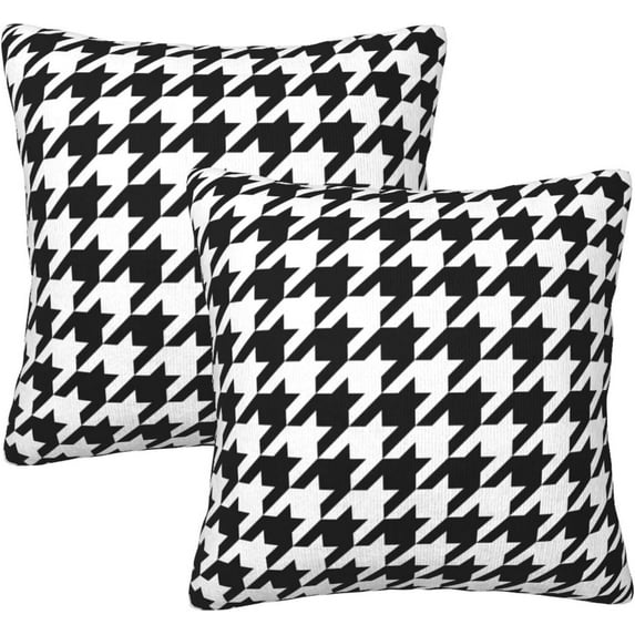 Black and White Houndstooth Throw Pillow Covers Set of 2 Pillow Cushion Cases Square Pillowcases for Sofa Bedroom Living Room Car, 20 X 20 Inch