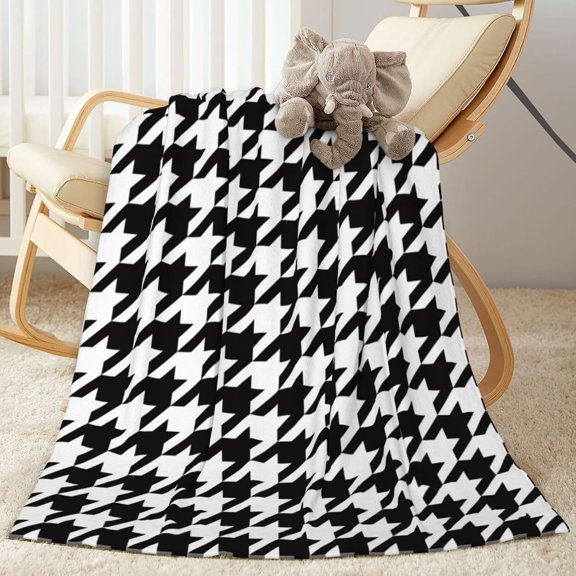Black and White Houndstooths Blanket Ultra Soft Warm All Season Decorative Fleece Throw Blanket for Bed Chair Car Sofa Couch Bedroom 80"X60"