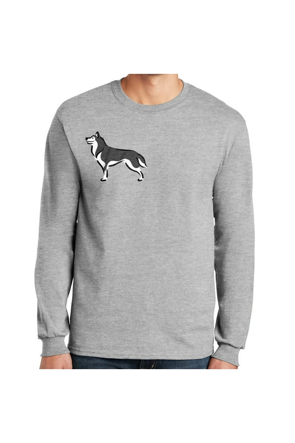 Black and White Husky Graphic Design Men's Big Size Ultra Cotton Long Sleeve T-Shirt - Ash 3XL