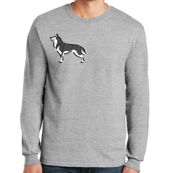 Black and White Husky Graphic Design Men's Big Size Ultra Cotton Long Sleeve T-Shirt - Ash XL