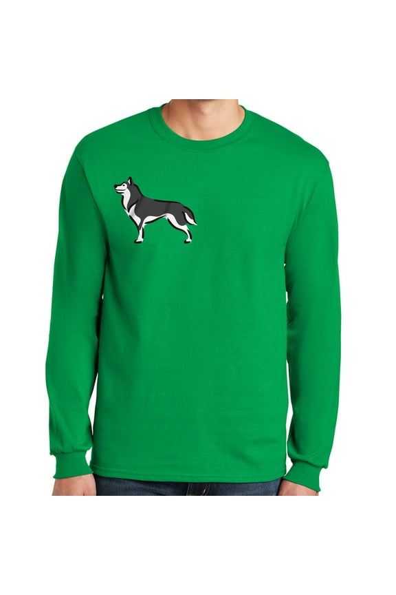 Black and White Husky Graphic Design Men's Big Size Ultra Cotton Long Sleeve T-Shirt - Irish Green 3XL