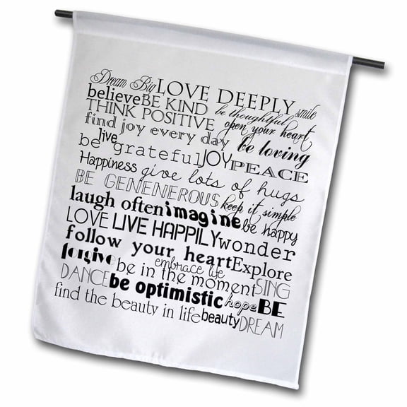 3dRose, Black and White Inspirational Words, 12 x 18 inch Garden Flag