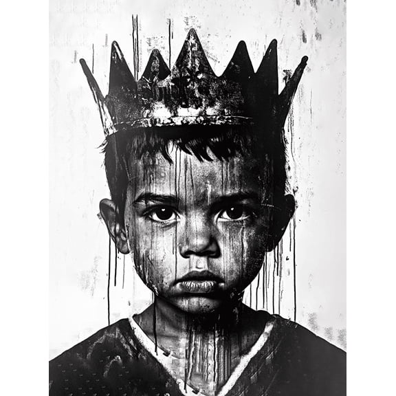 Black and White King Crown Child Canvas Art PrintSuitable for Living Room Office Hallway and Decoration.