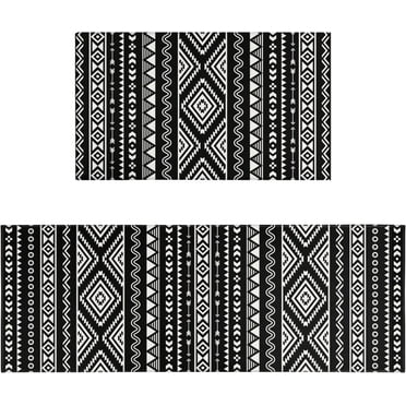 Black and White Kitchen Rugs Sets of 2 Boho Black Kitchen Rug Mat Washable Non-Slip Kitchen Mats for Floor 2 Piece Boho Kitchen Decor