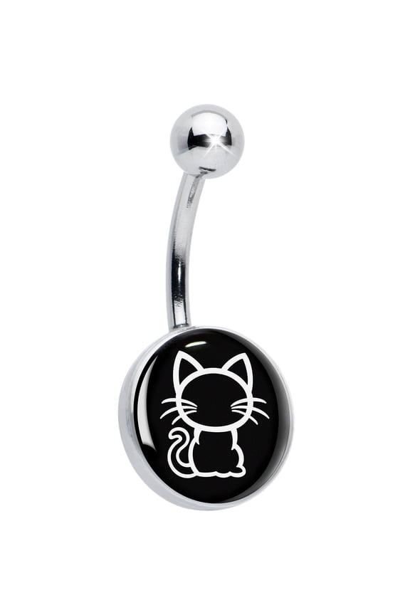 Black and White Kitty Cat Belly Ring