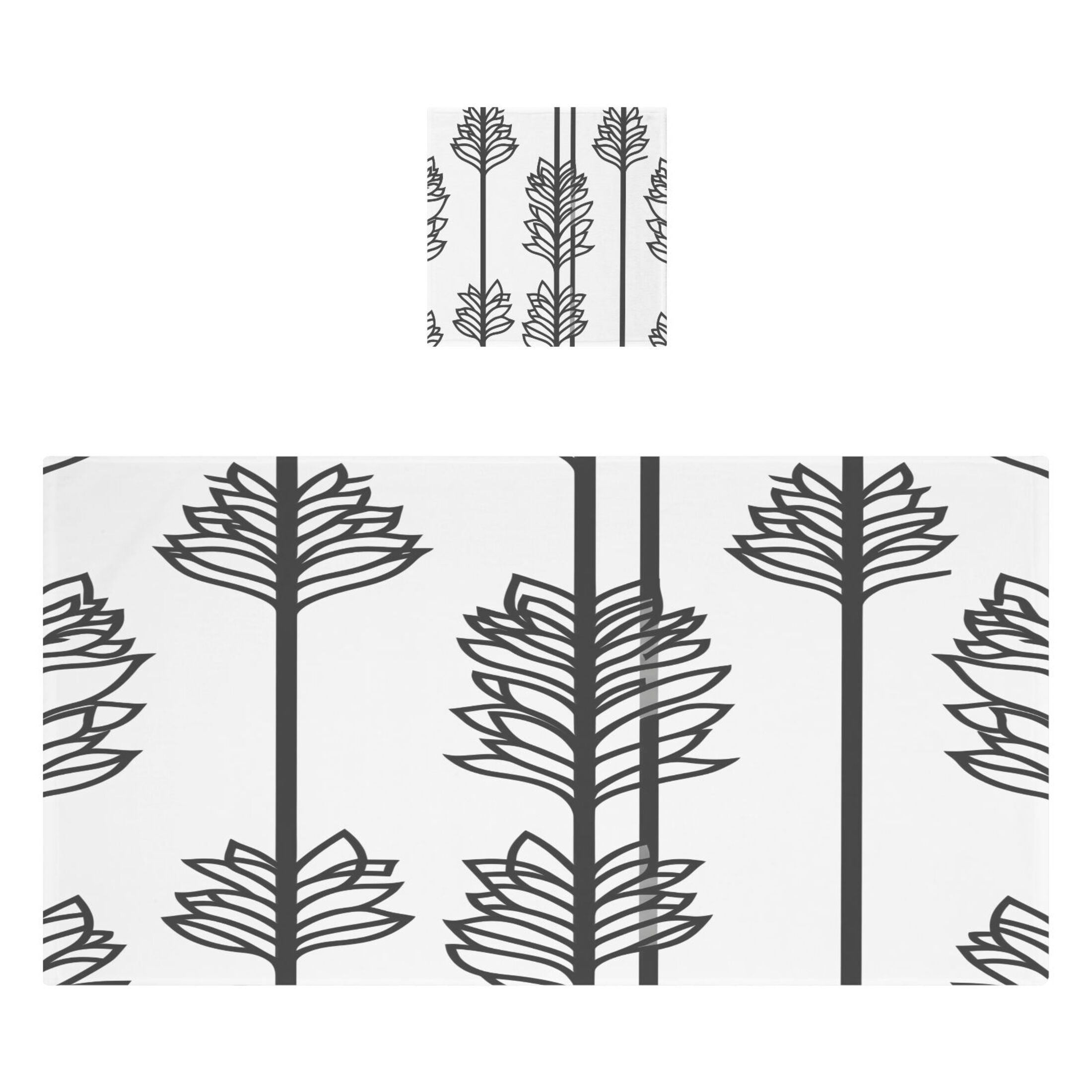 Black and White Leaf Pattern 2 Piece Cotton Bath and Face Towel Set Soft and Absorbent, for Beach Pool Bathroom