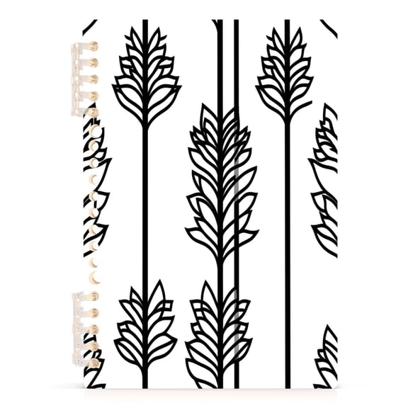 Black and White Leaf Pattern A5 8.3x5.7in PP Notebook, Adjustable Rings, 60 Sheets, Diary or Journey Note