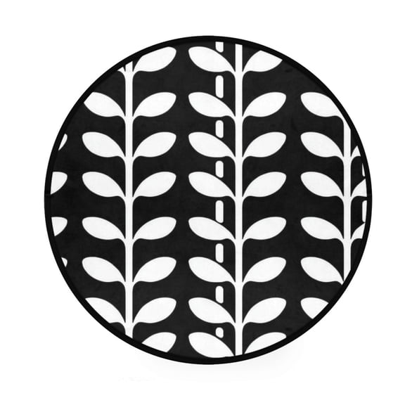 Black and White Leaf Pattern Memory Foam Bath Mat 36" Absorbent Rug with Non Slip Base and 4 Bonus Pads