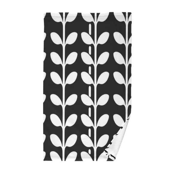 Black and White Leaf Pattern Soft 100% Cotton Towel, High Absorbency, Single Pack, 16" x 28"