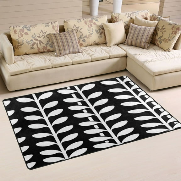 Black and White Leaf Pattern Soft Polyester Area Rug 31''x20'', Non Slip, Memory Foam, Water Absorbent