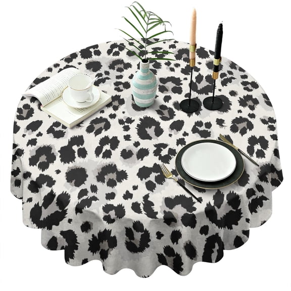 Black and White Leopard Pattern Round Tablecloth 60"x60",Wrinkle Wipeable Table Cloth for Kitchen Dining Room Picnic Patio Party
