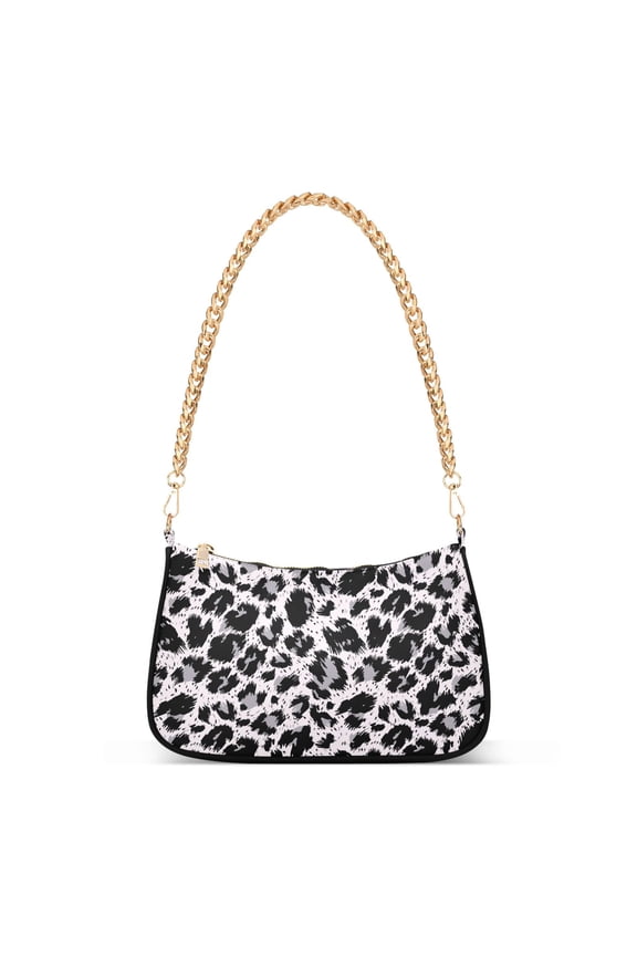 Black and White Leopard Pattern Womens Chain Shoulder Bag Tote Handbag Clutch Hobo Purse with Zipper for Travel Casual