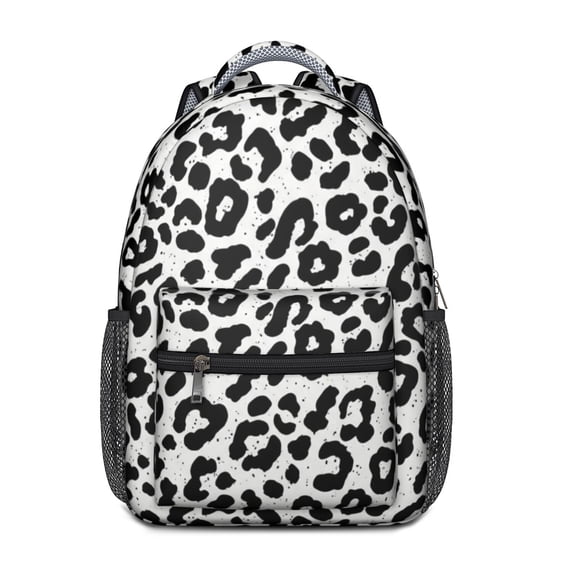 Black and White Leopard Print Backpack for School, Cute School Bag with Adjustable Shoulder Straps and Padded Back, 15.3"x11"x6.7"
