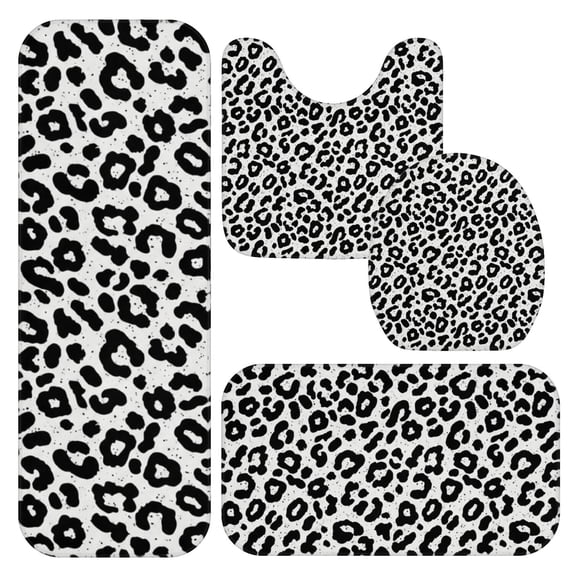 Black and White Leopard Print Bathroom Rug Set 4 Piece,Includes Contour,Lid Cover,Bath Mat,Non-Slip Extra Soft Absorbent Washable