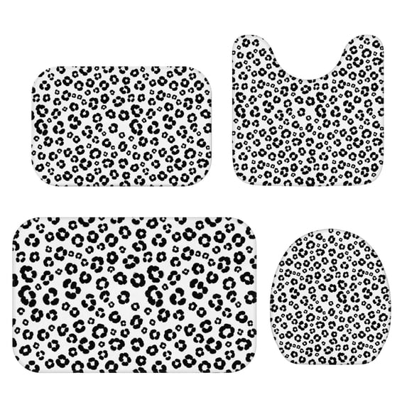 Black and White Leopard Print Bathroom Rug Set 4 Piece,Includes Contour,Lid Cover,Bath Mat,Non-Slip Extra Soft Absorbent Washable