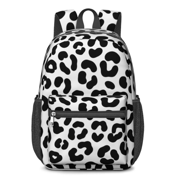 Black and White Leopard Print Pattern 17" School Backpacks for Teens,Waterproof Oxford Fabric,S-Shape Padded Straps for School,Travel,Hiking,Camping