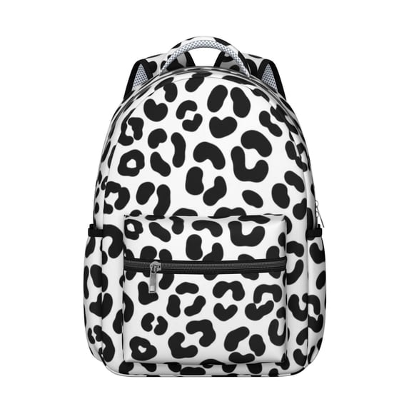 Black and White Leopard Print Pattern Backpack for School, Cute School Bag with Adjustable Shoulder Straps and Padded Back, 15.3"x11"x7.1"