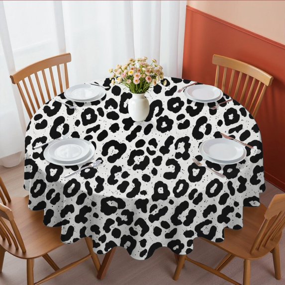 Black and White Leopard Print Round Tablecloth 70"x70", Wrinkle Resistant Wipeable Table Cover for Kitchen Dining Room Picnic Patio and Party