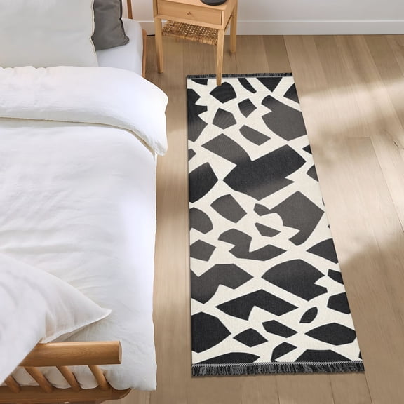 Black and White Leopard Prints Bedroom Runner Rug 2'x 6' Non Slip Carpet Indoor Home Area Rug Living Room