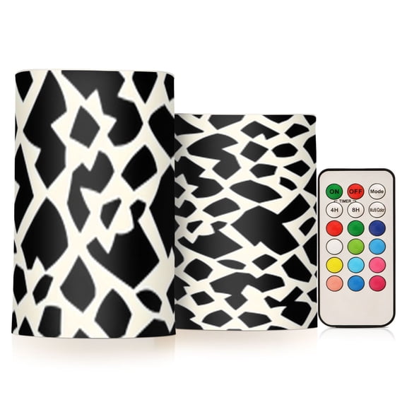 Black and White Leopard Prints Flickering Flameless Candles Battery Operated with Remote Timer LED Pillar Candles Set of 2