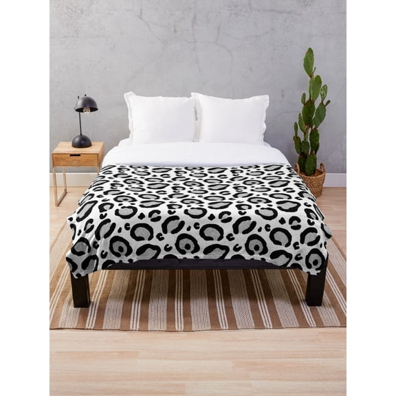 Black and White Leopard Spot Fleece Blanket, 280 GSM Polyester Fleece, Animal Print Style for Couch or Bed