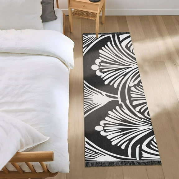 Black and White Line Shell Bedroom Runner Rug 2'x 6' Non Slip Carpet Indoor Home Area Rug Living Room