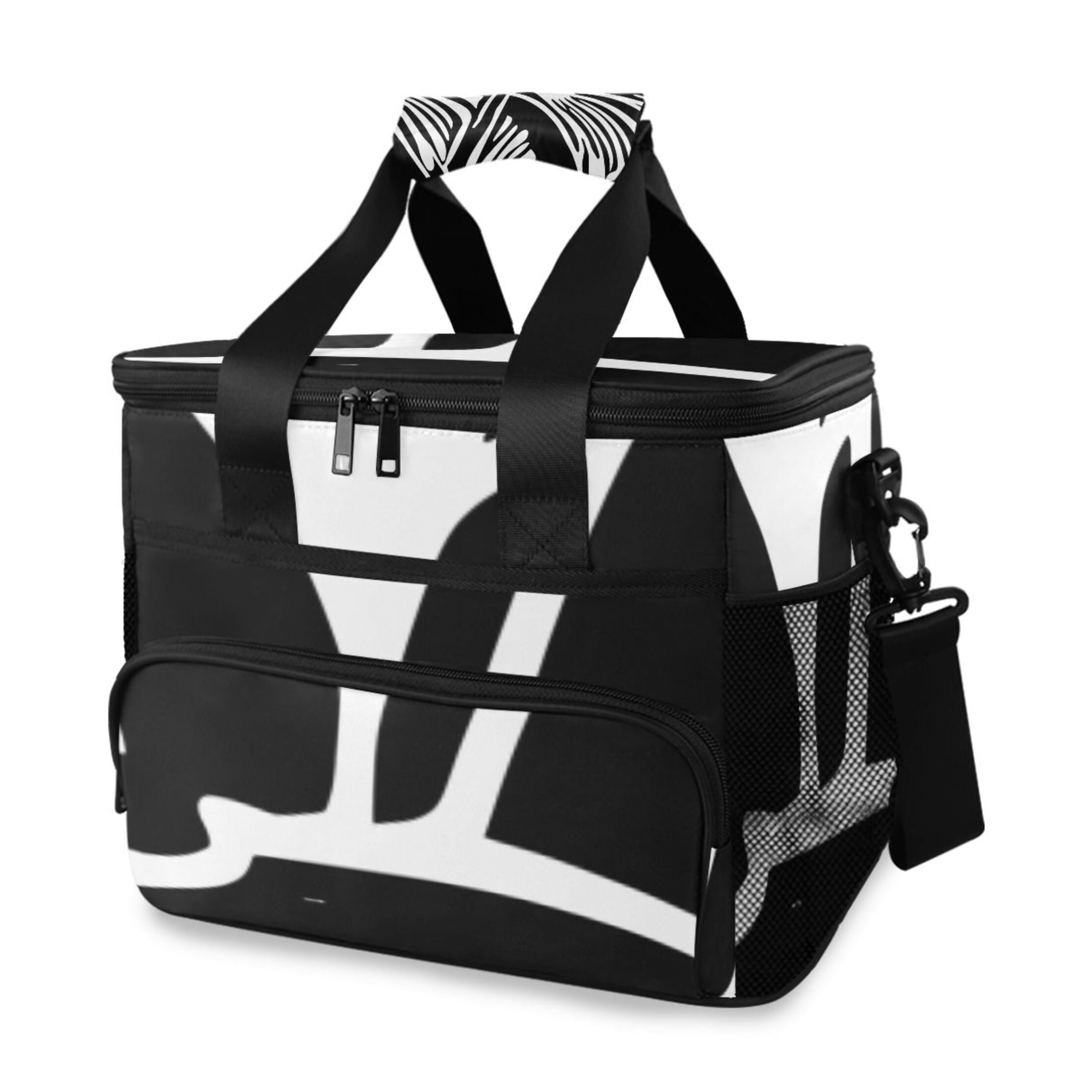 Black and White Line Shell Insulated Lunch Bag 15L Cooler Box for Women Men Work Camping Beach Travel