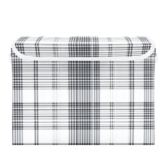 Black and White Lines Large Storage Bins with Linen Collapsible Lid Storage Box 16.7 x 12.6 x 11.8in