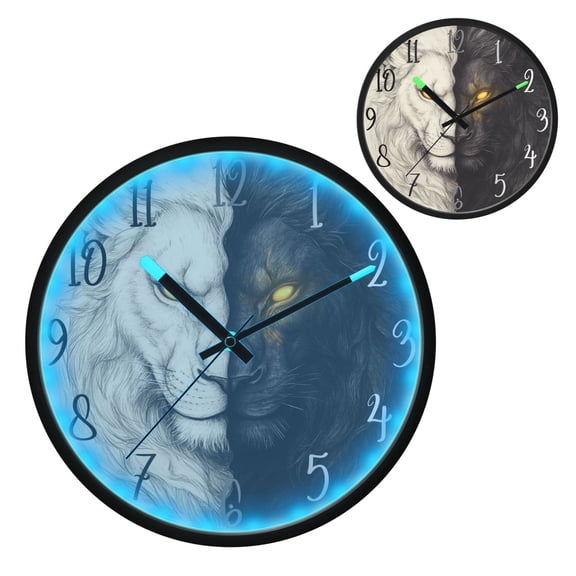 Black and White Lion Luminous Wall Clock with Sound-Activated LED 12-Inch Silent Acrylic Timepiece for Bedroom Livingroom or Office