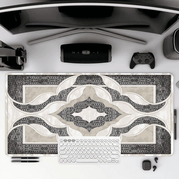 Black and White Mandala Design Mouse Pad 35.4 x 15.8 Inches Rubber Desk Mat for Office Home Gaming