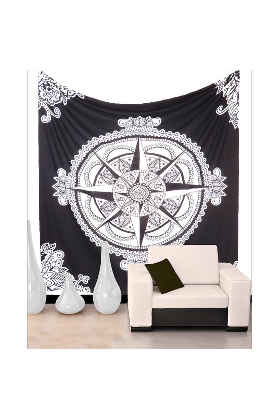 Black and White Mandala Star Patterned Bohemian Tapestry/ Wall Hanging Decorative Tapestry