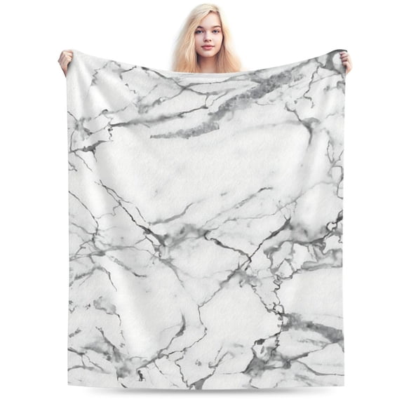 Black and White Marble Fleece Throw Blanket for All Seasons 60x50
