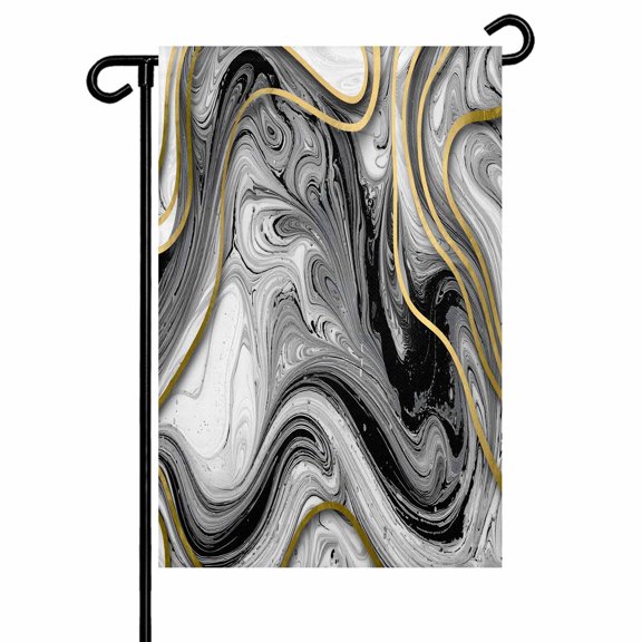 Black and White Marble Garden Flags for Outside Abstract Golden Lines Double Sided Yard Flags Outdoor House Decoration, Small 12X18 Inch,