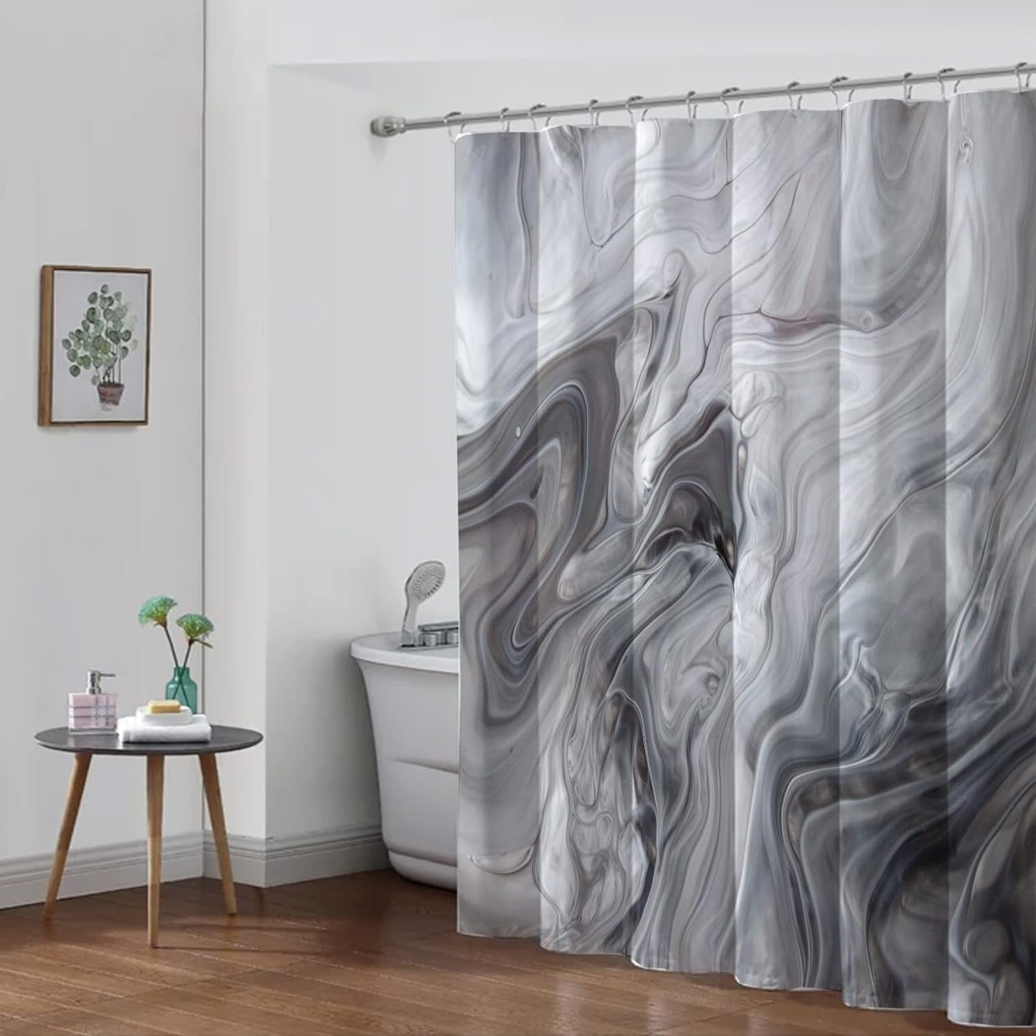 Black and White Marble Texture Bathroom Shower Curtains Set,Luxury Bath Curtain Sets with ...