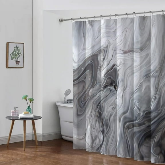 Black and White Marble Texture Bathroom Shower Curtains Set,Luxury Bath Curtain Sets with 12Hooks 72X72In,Waterproof Fabric