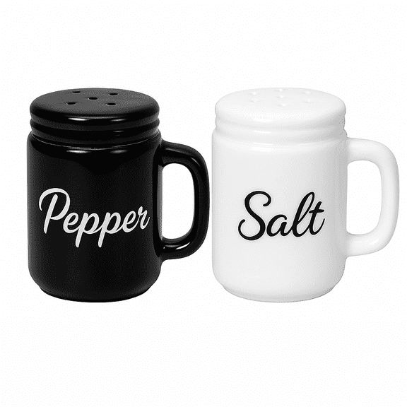 Black and White Mason Jar Salt and Pepper Shaker Set, 2 Ounce Capacity Each, Ceramic, Dishwasher Safe, Rustic Kitchen Dcor by Dependable Industries