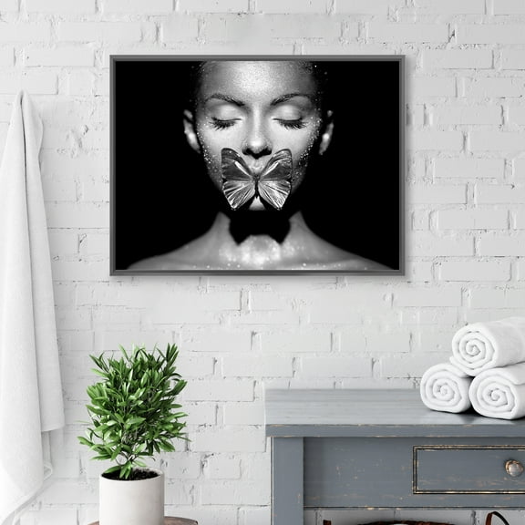 Black and White Modern Wall Art, Beautiful Sexy Woman with Butterfly Artwork Canvas Prints