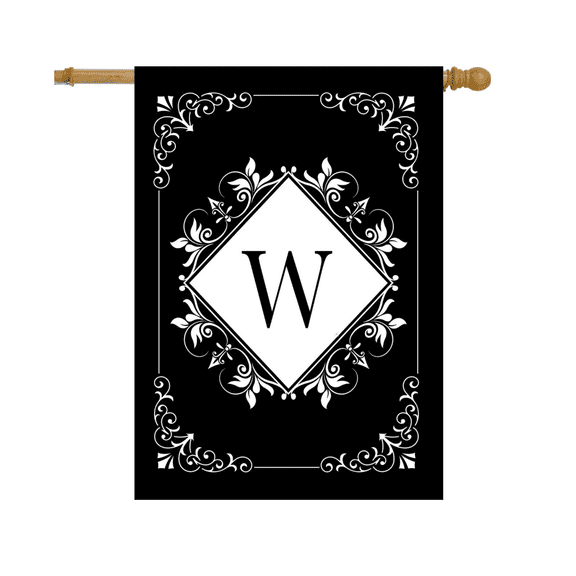 Black and White Monogram W Double-Sided Flag 12x18 POLE NOT INCLUDED Garden Flag