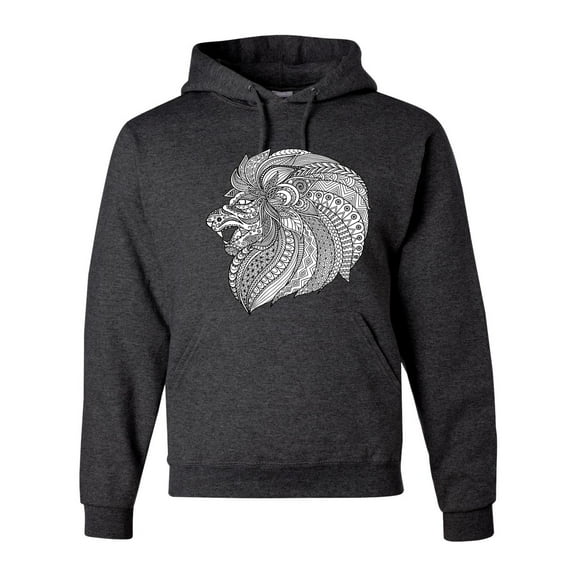 Black and White Mosaic Retro Mandala Animal Animal Lover Graphic Hoodie Sweatshirt, Heather Black, X-Large