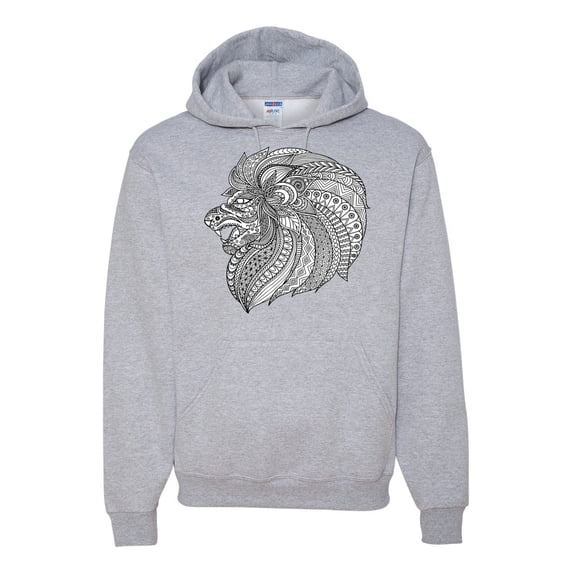 Black and White Mosaic Retro Mandala Animal Animal Lover Graphic Hoodie Sweatshirt, Heather Grey, 2XL