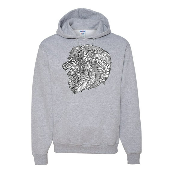 Black and White Mosaic Retro Mandala Animal Animal Lover Graphic Hoodie Sweatshirt, Heather Grey, X-Large