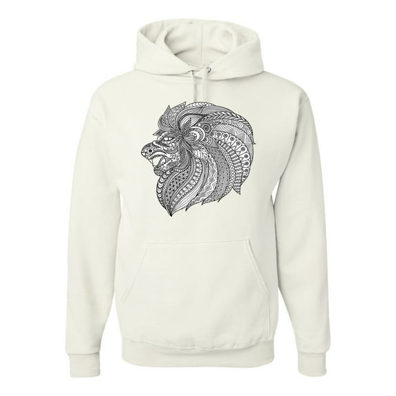 Black and White Mosaic Retro Mandala Animal Animal Lover Graphic Hoodie Sweatshirt, White, Large