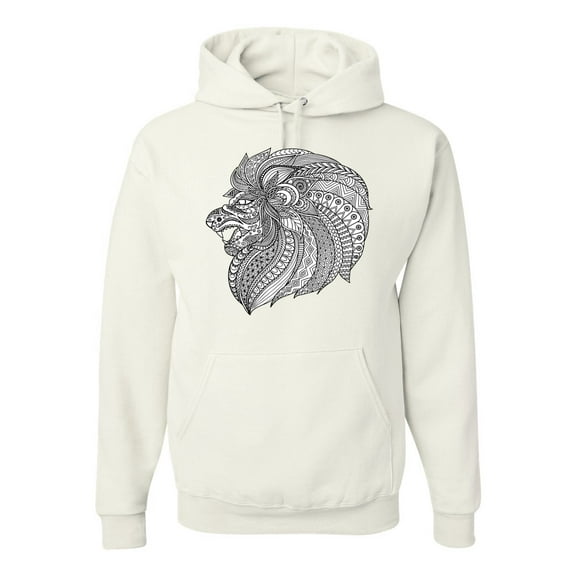 Black and White Mosaic Retro Mandala Animal Animal Lover Graphic Hoodie Sweatshirt, White, Small