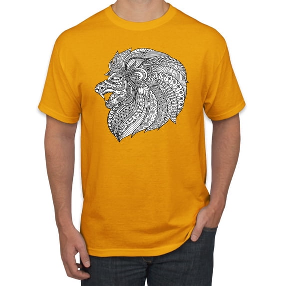 Black and White Mosaic Retro Mandala Animal Animal Lover Graphic T-Shirt, Gold, 2XL