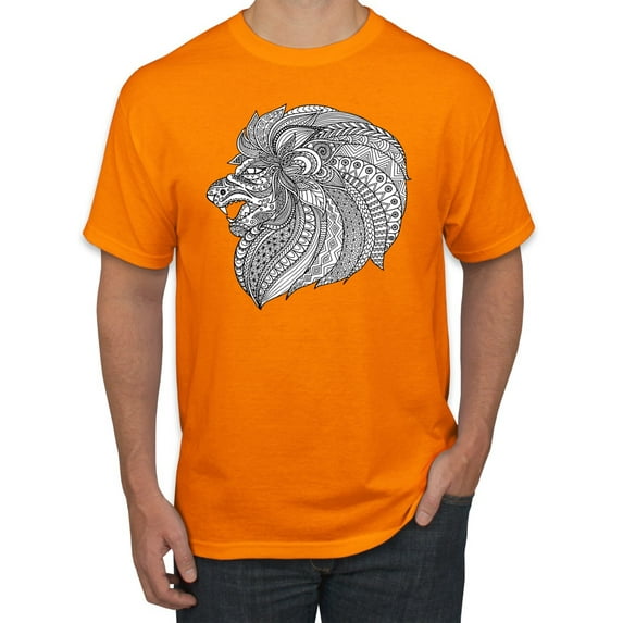 Black and White Mosaic Retro Mandala Animal Animal Lover Graphic T-Shirt, Orange, 2XL