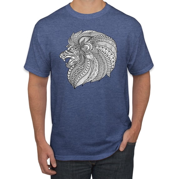 Black and White Mosaic Retro Mandala Animal Animal Lover Graphic T-Shirt, Vintage Heather Blue, Medium