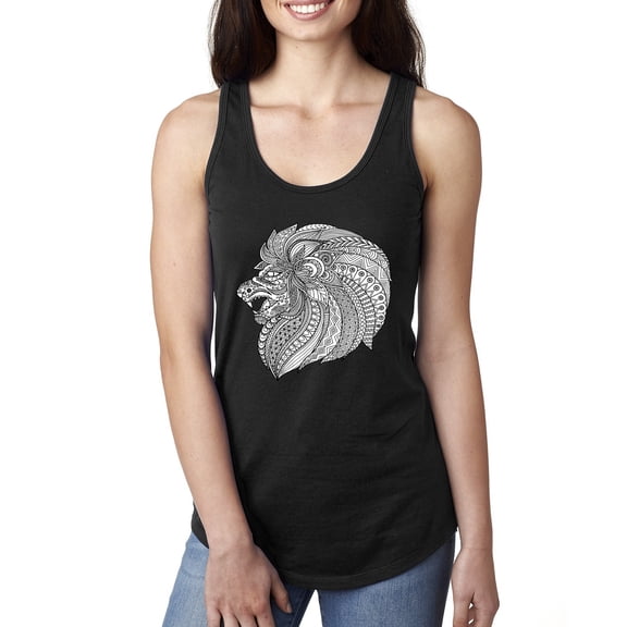 Black and White Mosaic Retro Mandala Animal Animal Lover Ladies Racerback Tank Top, Black, Small